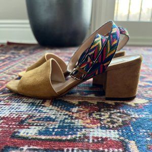 VALENTINO Garavani Native Embroidered woven Ankle Strap Suede Sandals SZ 38